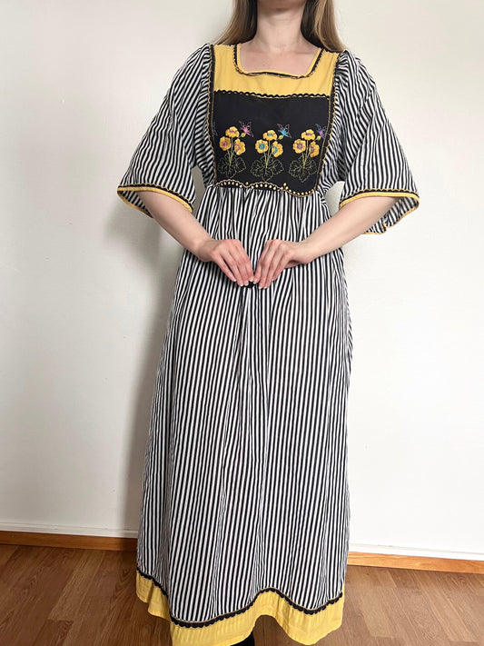 70s striped floral dress, Size L