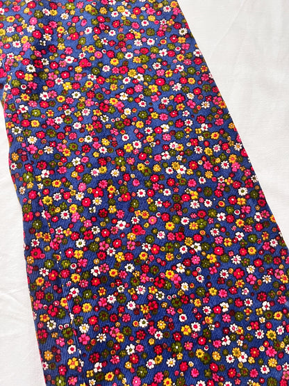70s floral ribbed wide leg pants, Size XS
