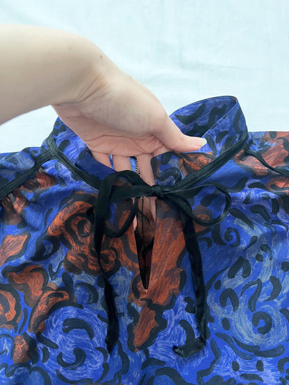 80s bold floral pattern dress, Size L-XL