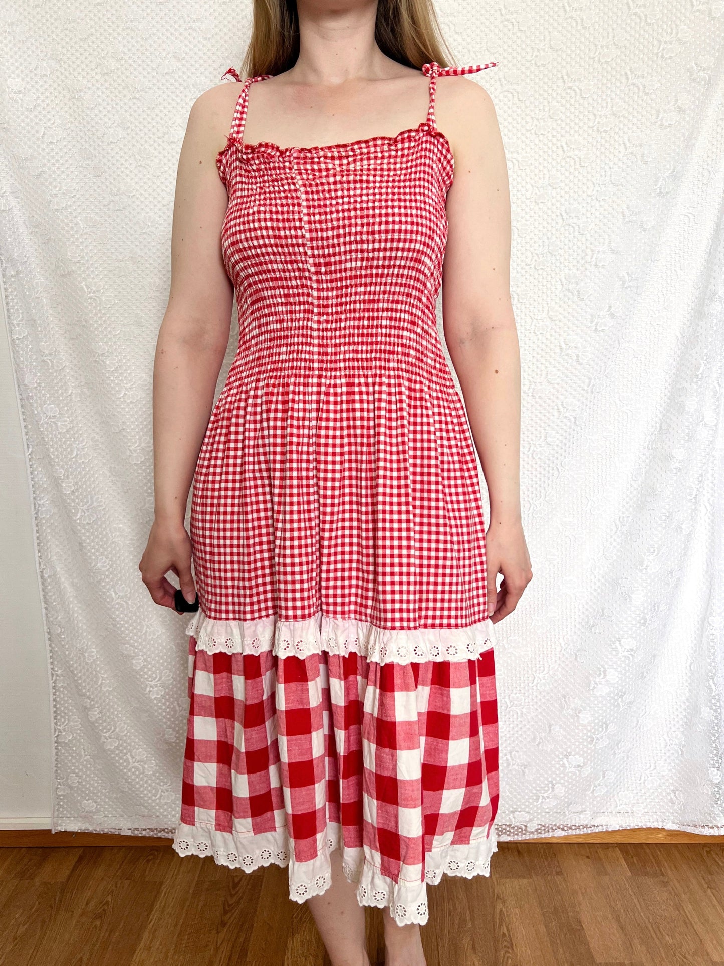 70s red and white gingham sundress, Size M