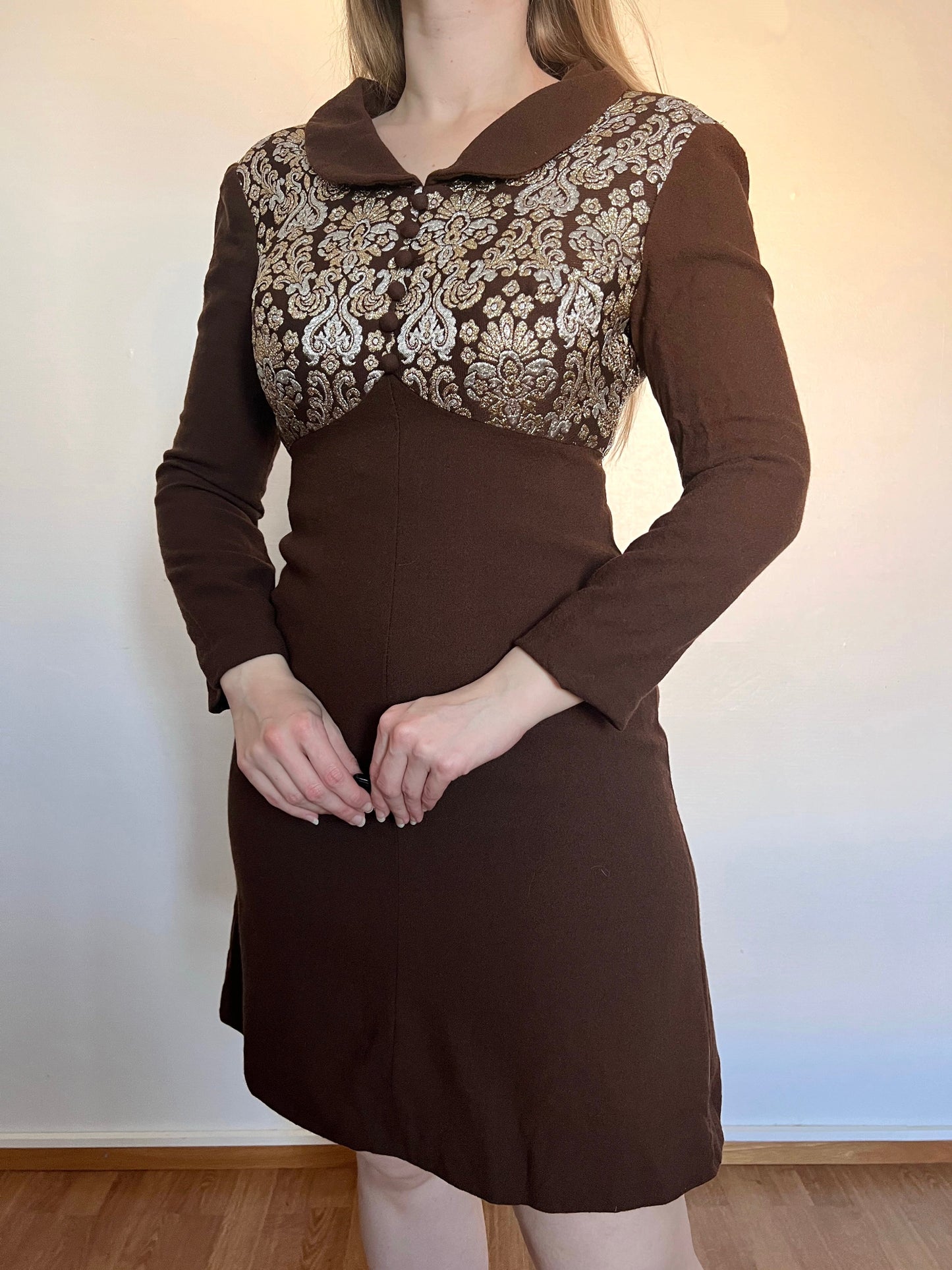 60s gold, silver and brown dress, Size S