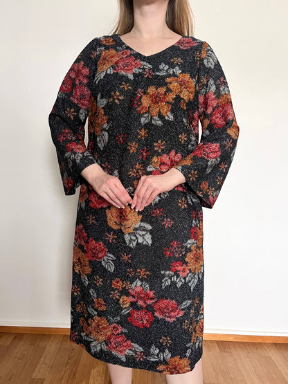 60s glittery flower dress, Size L