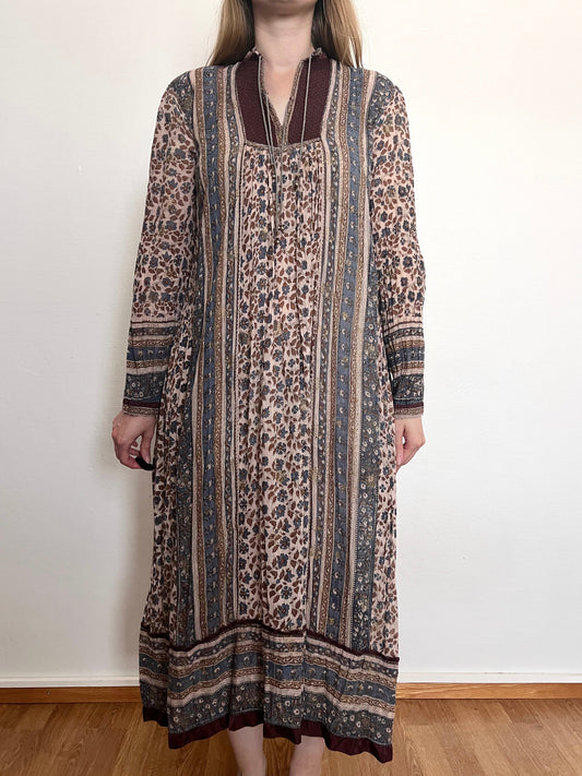 70s Indian cotton gauze pattern dress, Size M