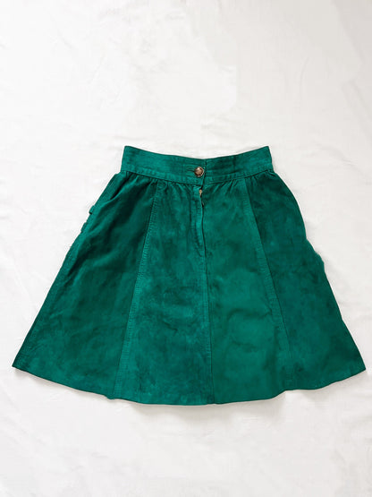 60s emerald green velvet mini skirt, Size XS