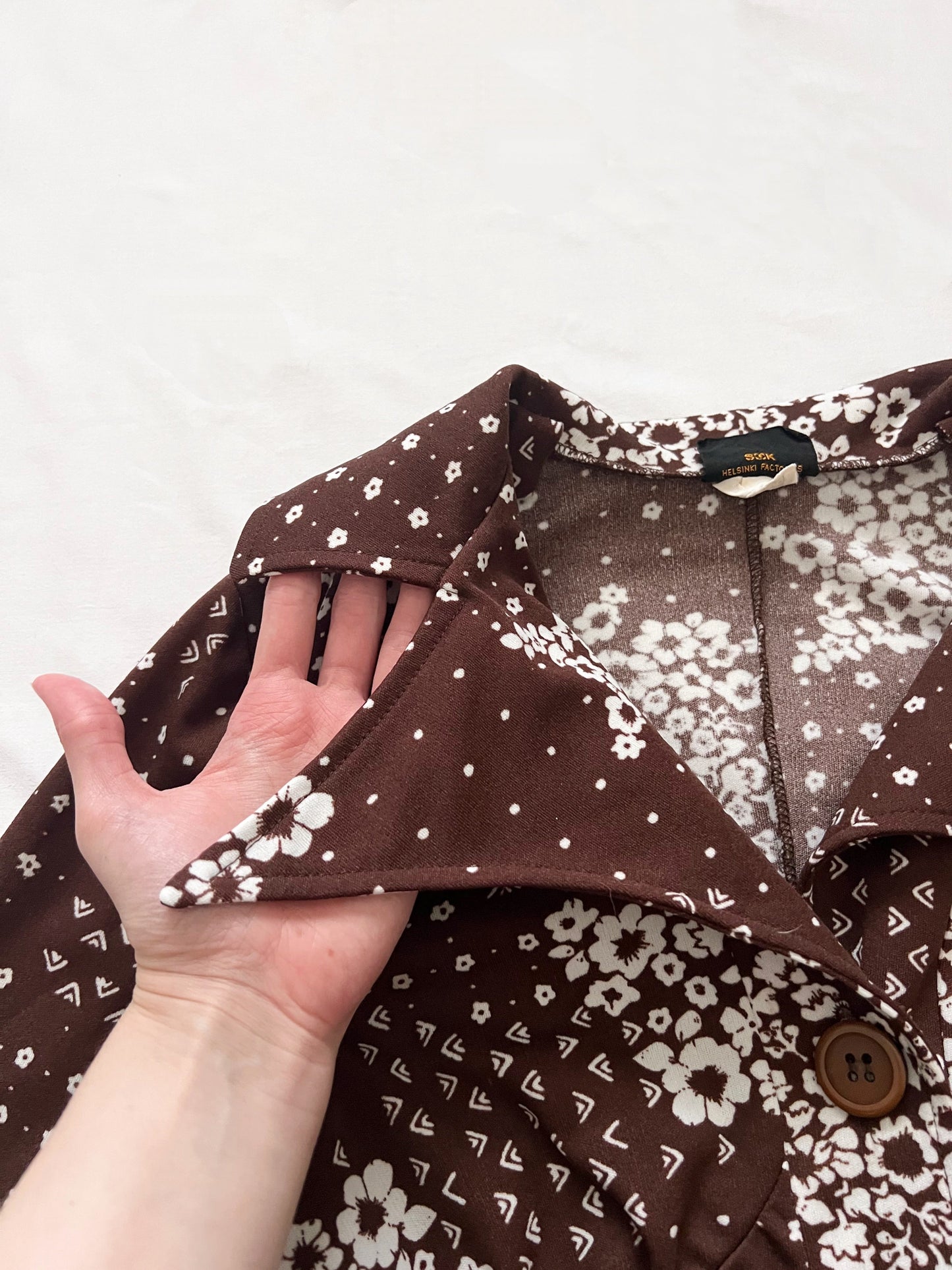 70s brown and white dress, Size S