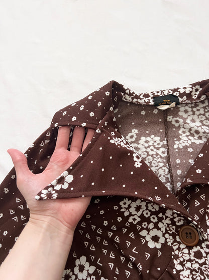 70s brown and white dress, Size S