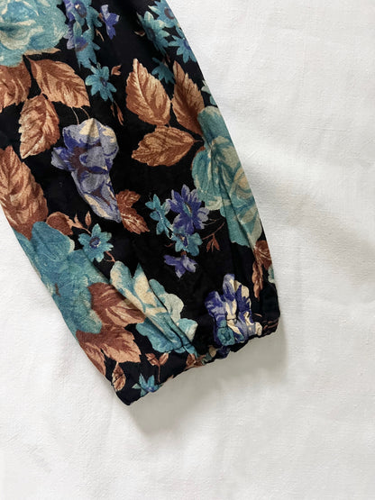 70s floral and black velvet dress, Size S