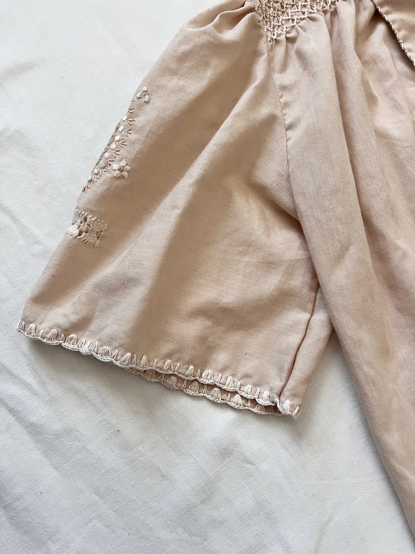 70s beige embroidery blouse, Size L