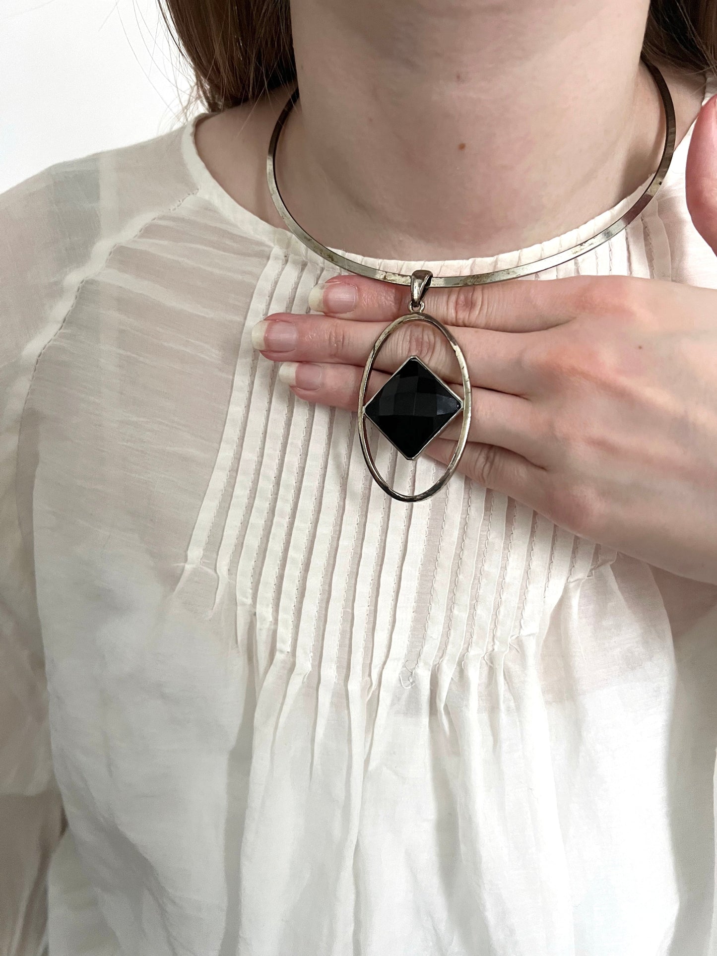 70s black stone choker necklace