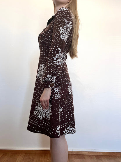 70s brown and white dress, Size S