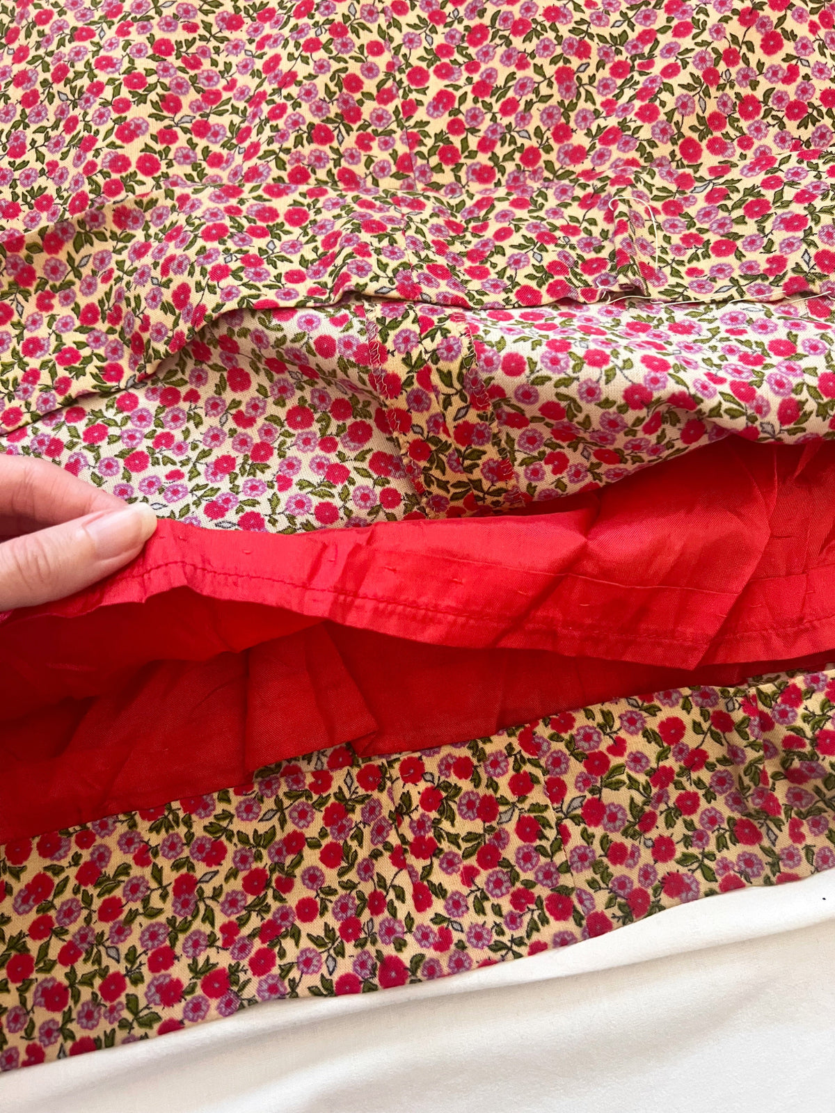 70s red floral Medieval revival maxi dress, Size S-M