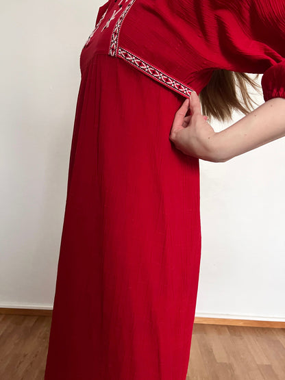 70s red bohemian dress, Size XS-S