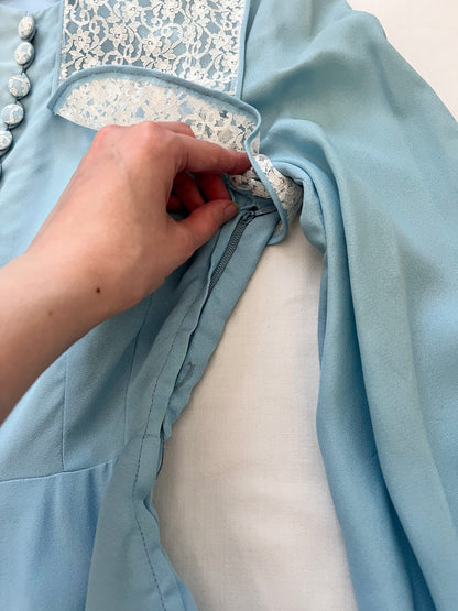 60s blue mini dress with lace vest, Size XS