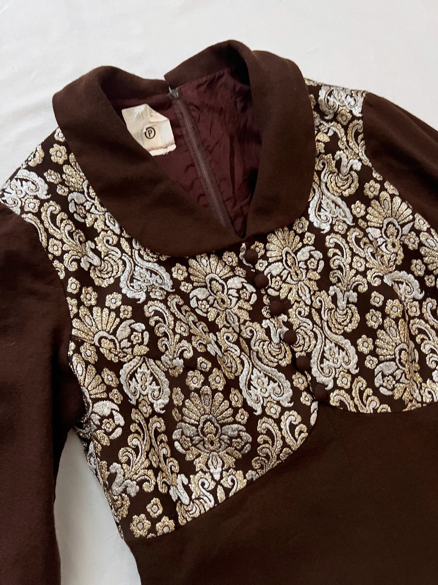 60s gold, silver and brown dress, Size S