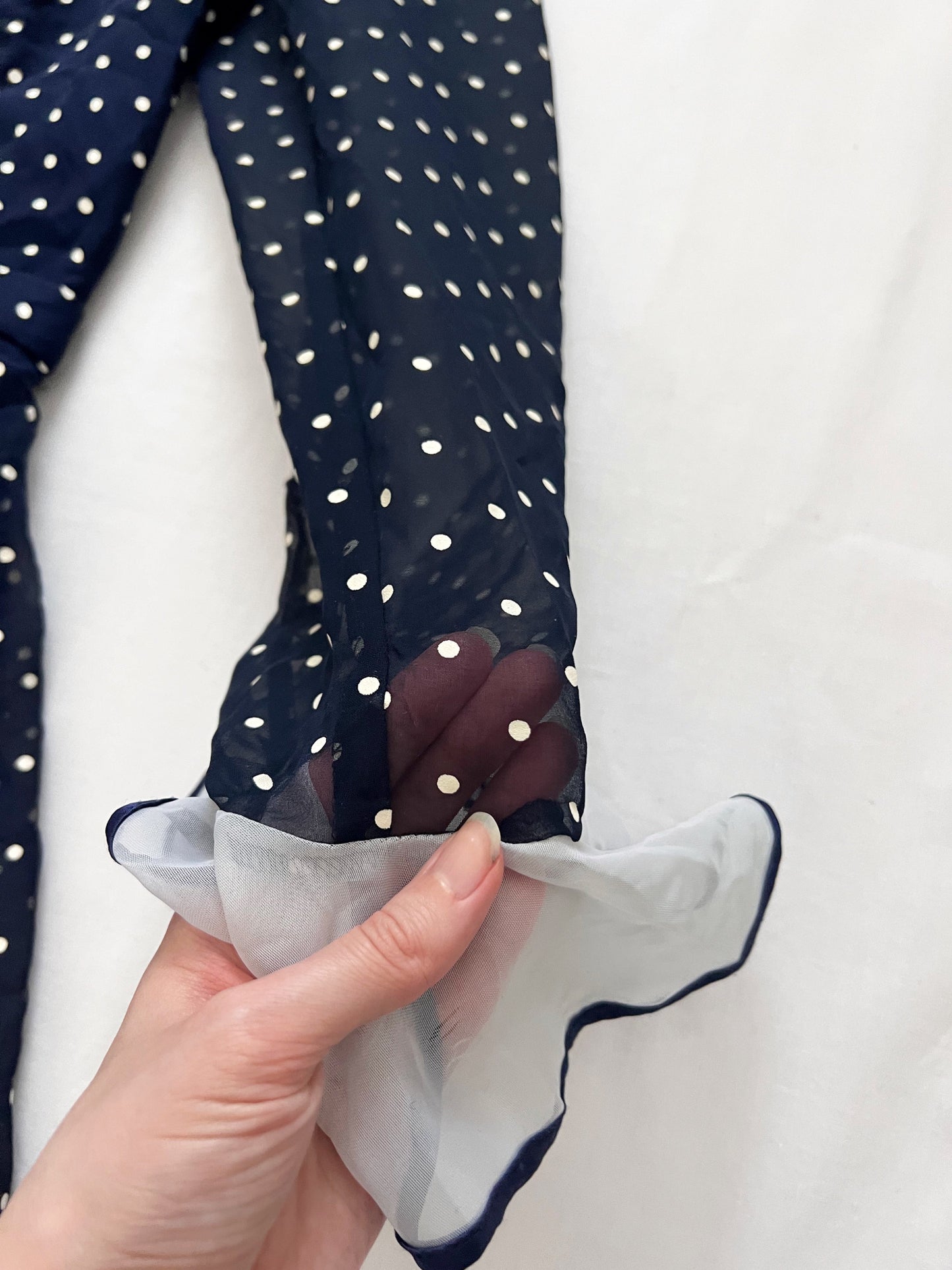 70s blue and white polka dot dress, Size M