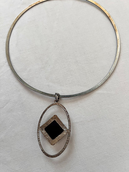 70s black stone choker necklace