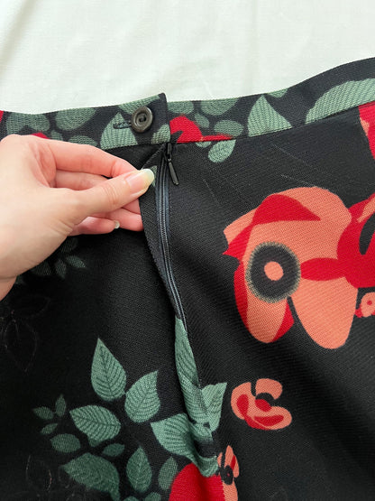 70s black and floral skirt, Size S