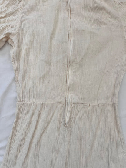 70s cream crinkled dress, Size S