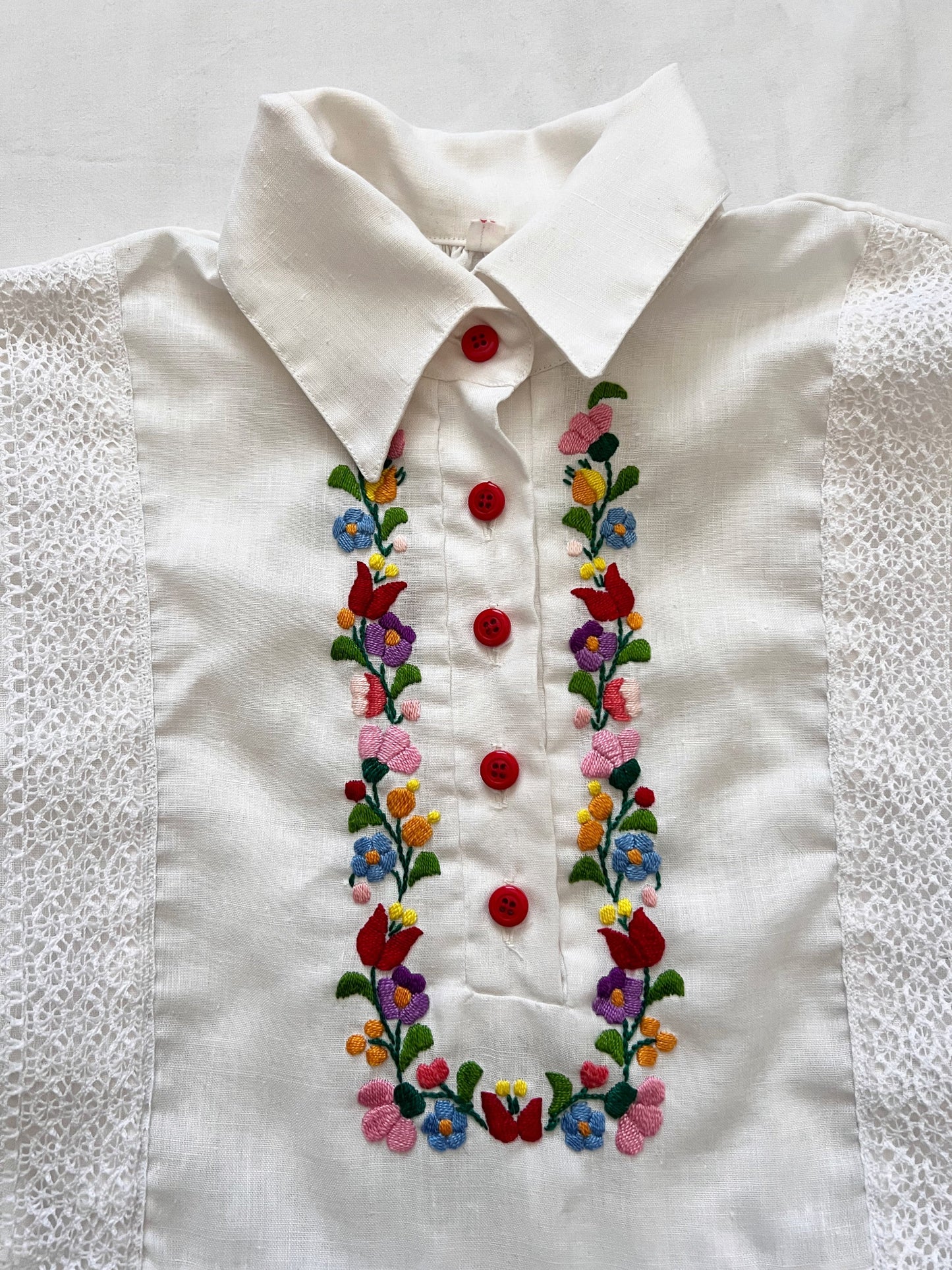 70s lace and floral blouse, Size XS-S