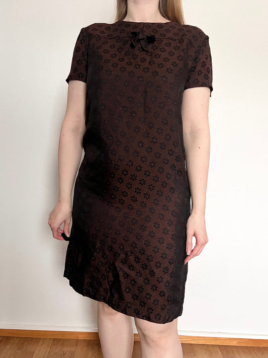 60s brown bow dress, Size M