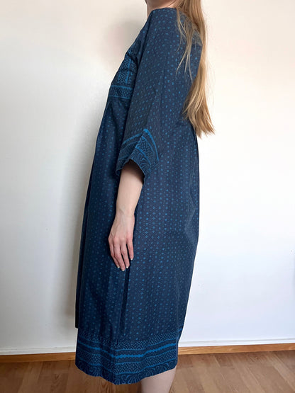 Vintage 70s blue Marimekko Mila 100% cotton dress, Size M