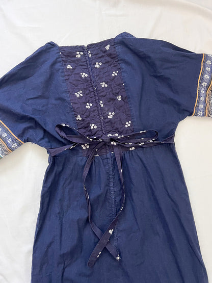 70s cotton dark blue maxi dress, Size S