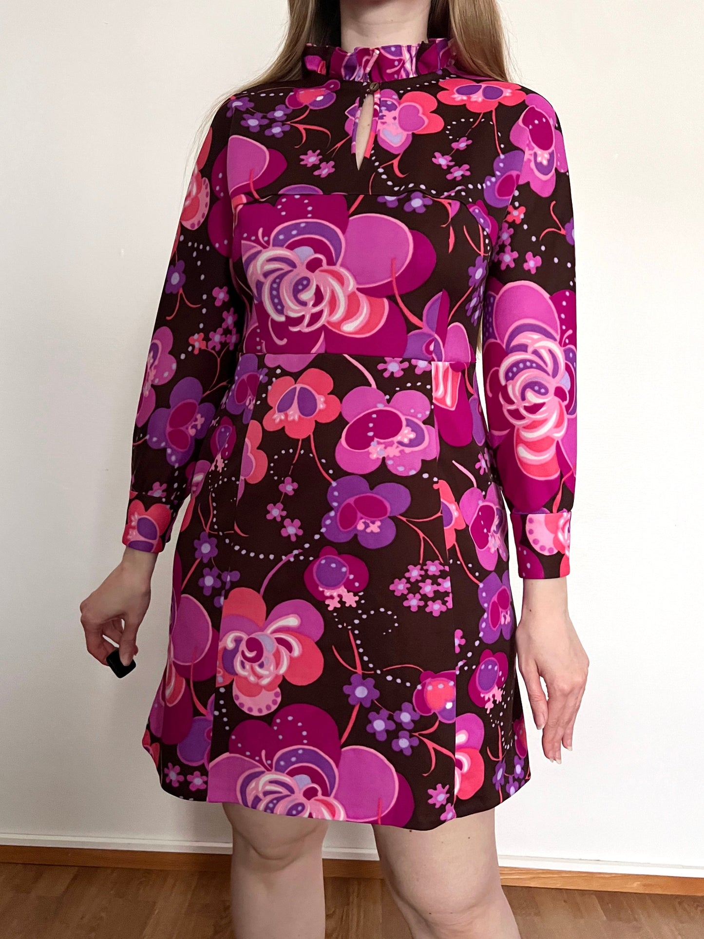 60s flower pattern dress, Size M