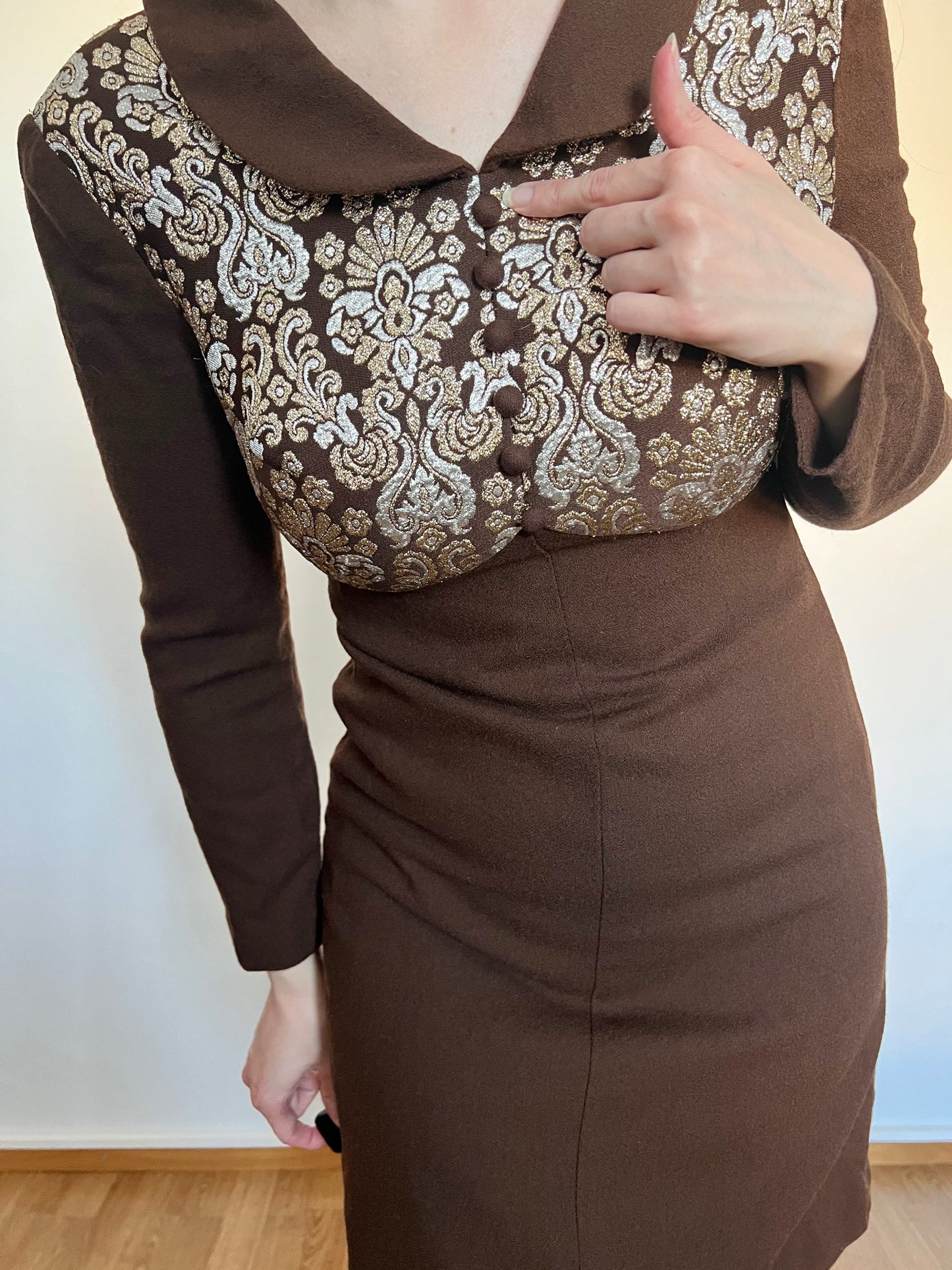 60s gold, silver and brown dress, Size S