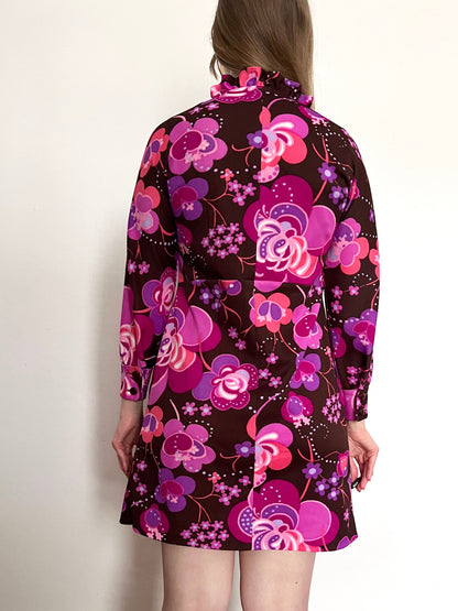 60s flower pattern dress, Size M