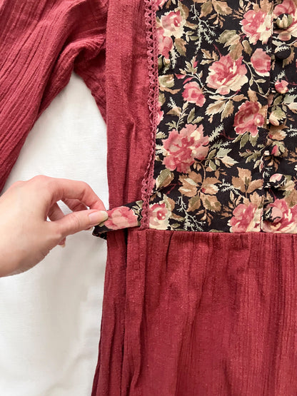 70s floral and burgandy dress, Size M