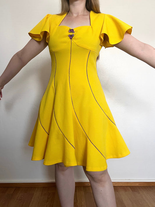 60s bright yellow dress, Size M-L