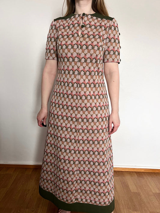60s long floral motif dress, Size S-M