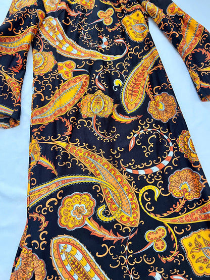 70s paisley pattern and wide sleeves dress, Size S