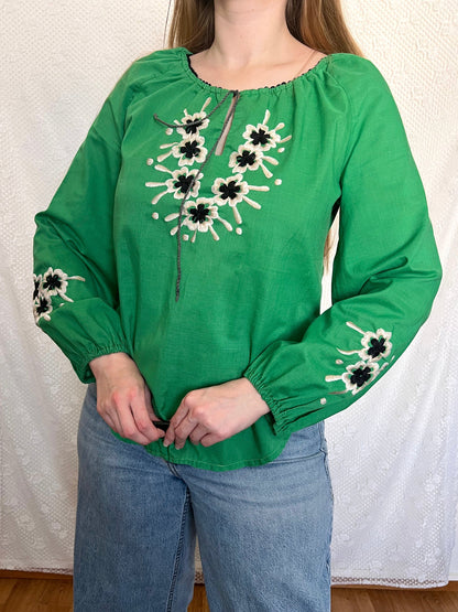 70s green and floral blouse, Size M