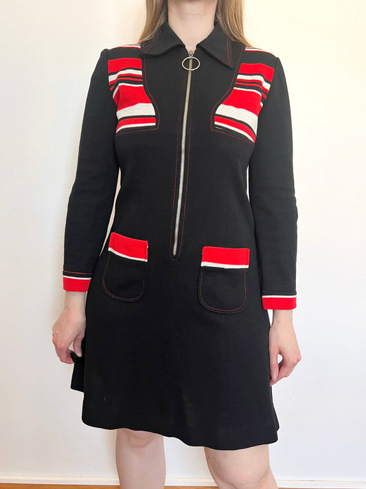 70s black, red, and white dress, Size S