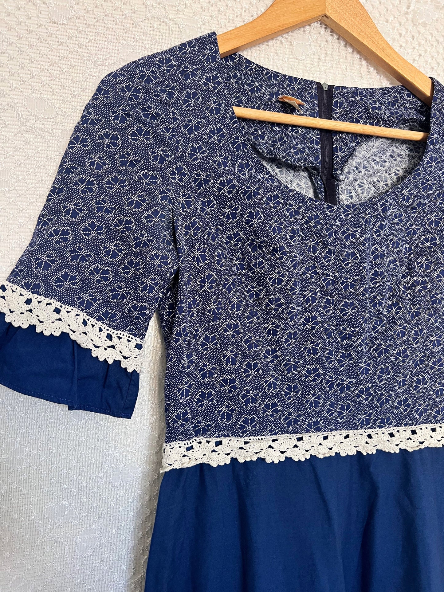 70s blue and white dress, Size XS