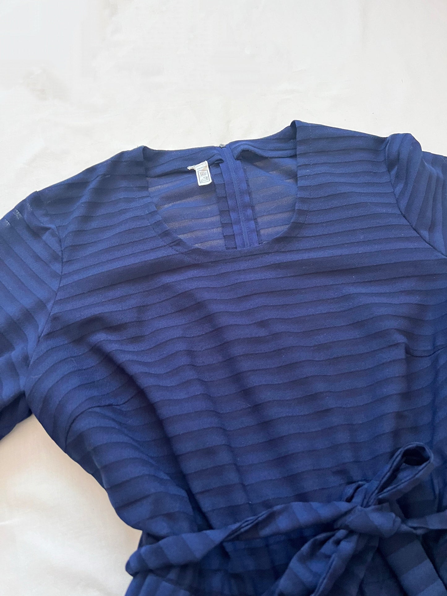 70s navy blue stripes dress, Size L