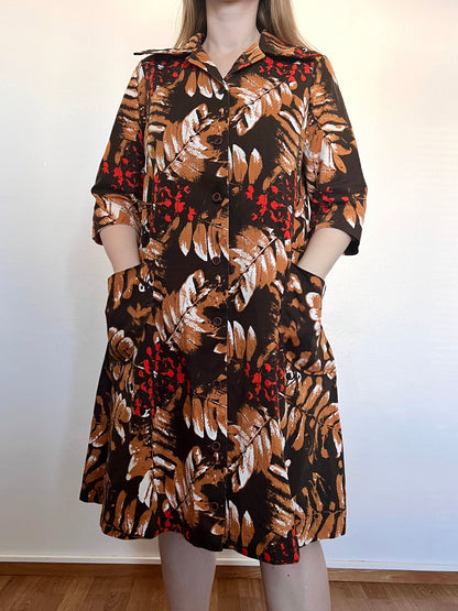 Cotton brown leaf pocket dress, Size L