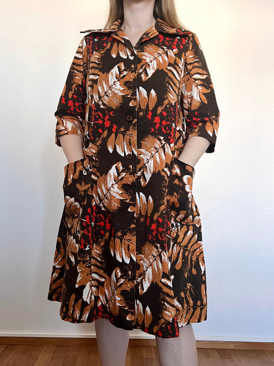 Cotton brown leaf pocket dress, Size L