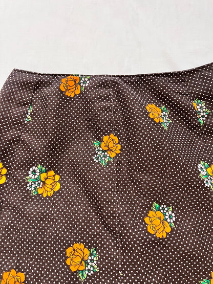 70s brown flower skirt, Size S