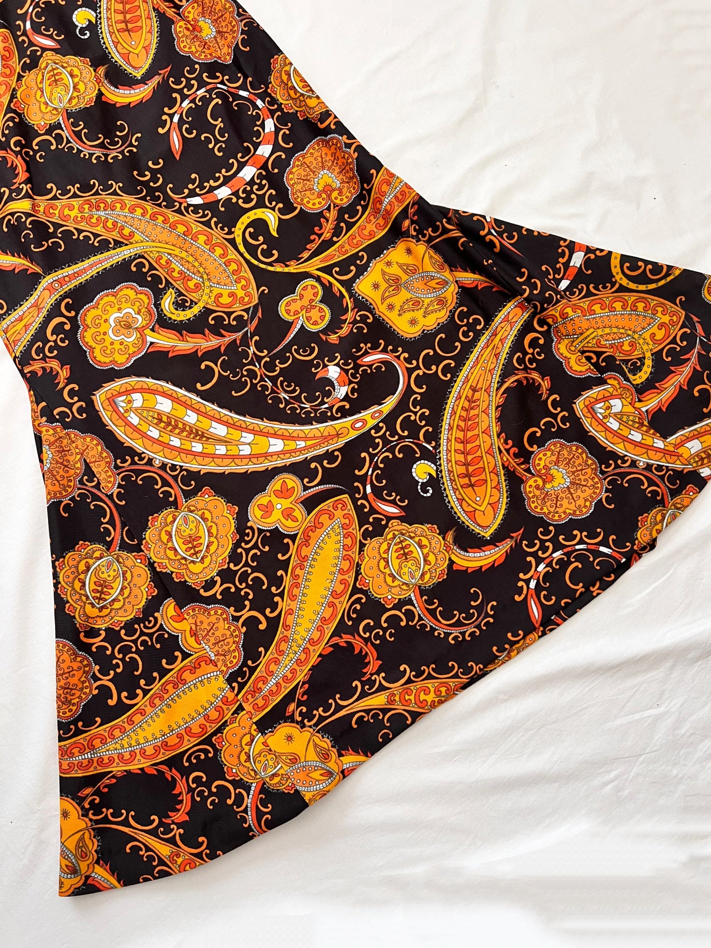 70s paisley pattern and wide sleeves dress, Size S