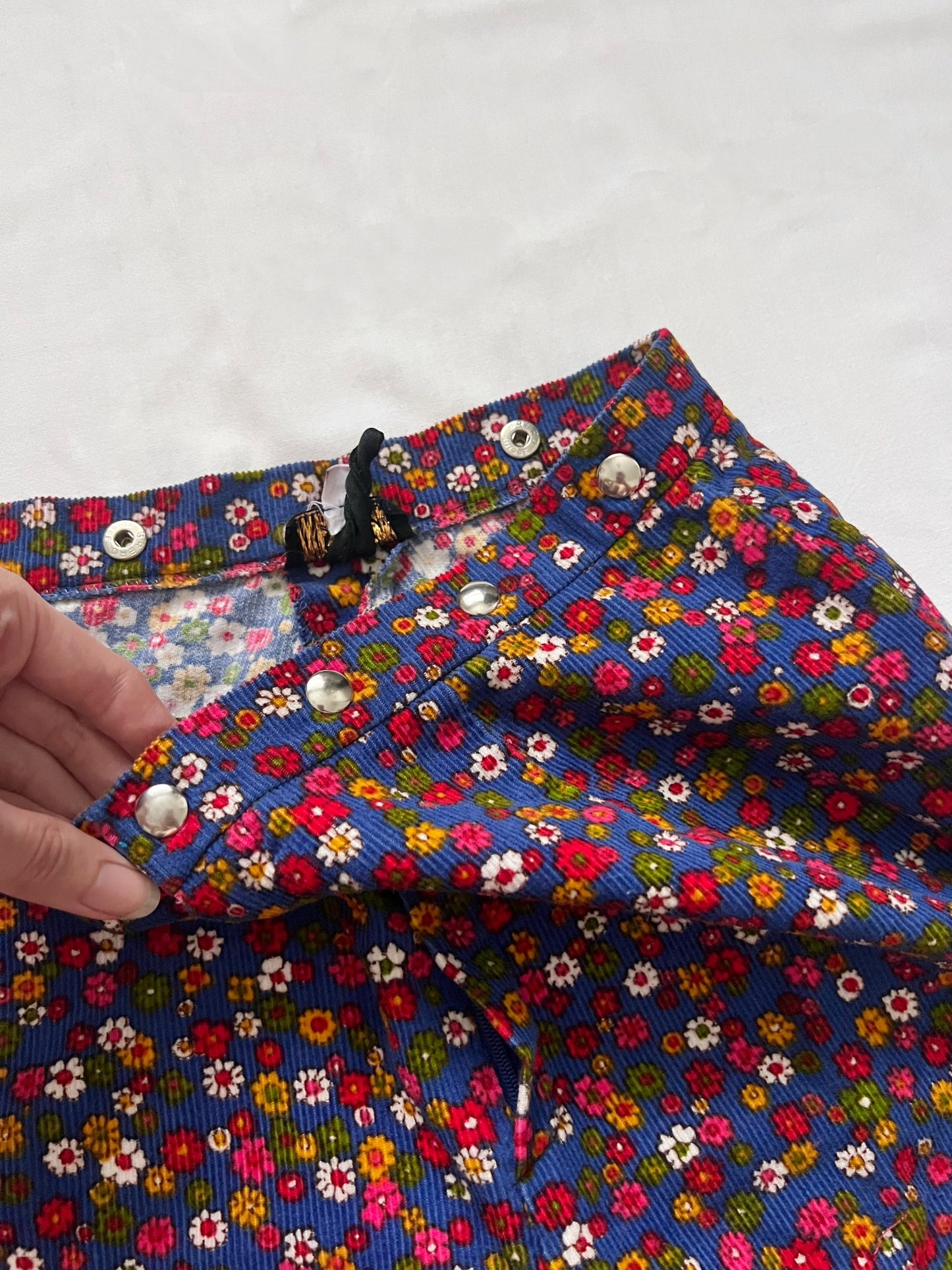 70s floral ribbed wide leg pants, Size XS