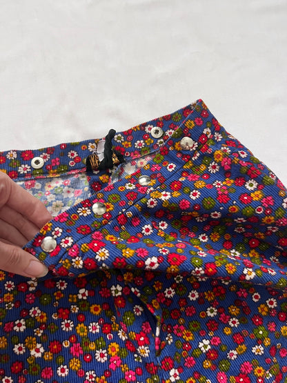70s floral ribbed wide leg pants, Size XS