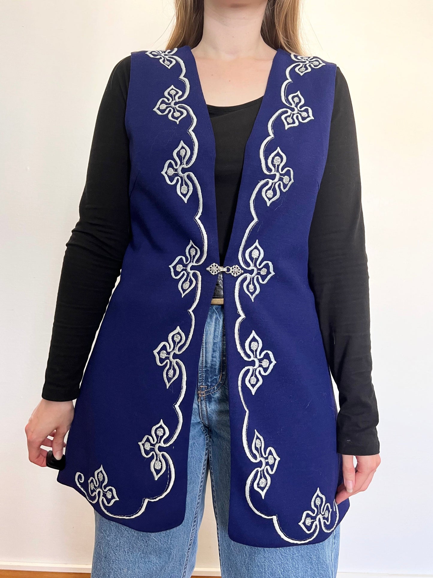 60s long blue vest, Size L
