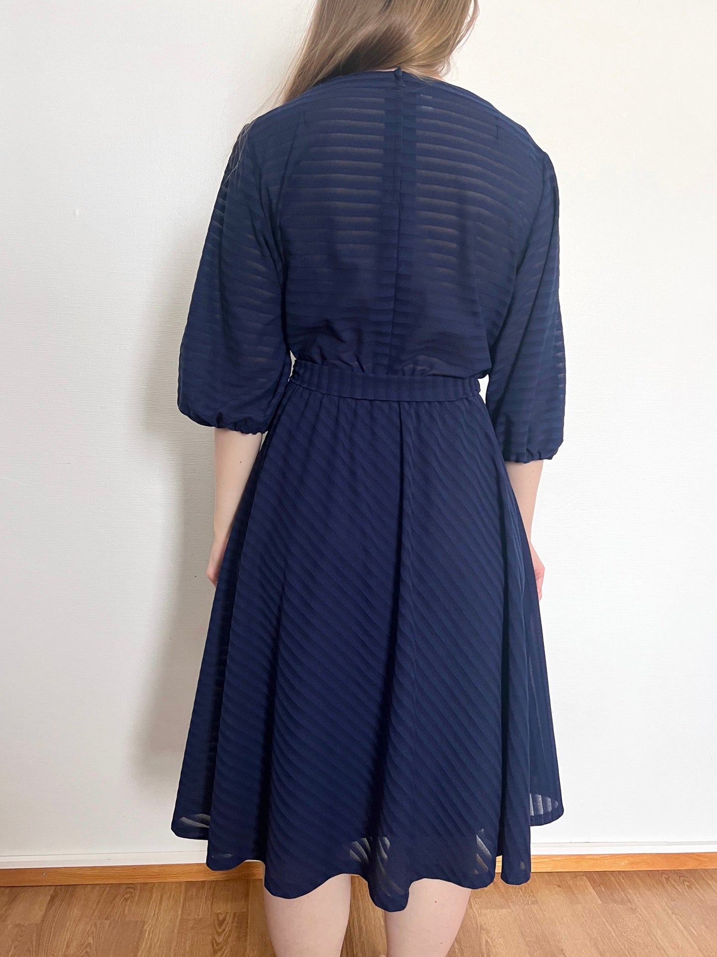 70s navy blue stripes dress, Size L