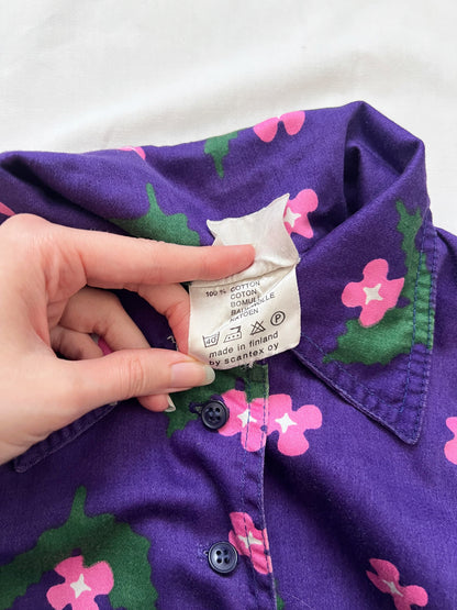 70s purple floral cotton, dress, Size XS-S