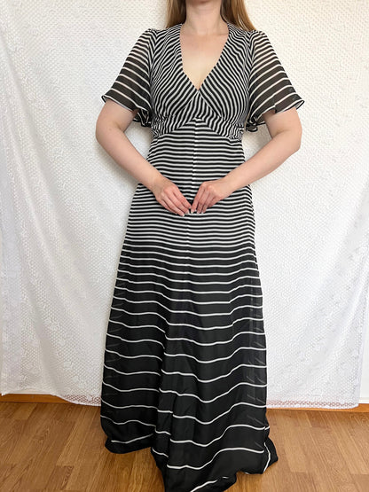 70s black and white striped dress, Size S-M