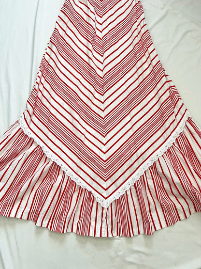 70s cotton red and white stripes maxi dress, Size XS-S