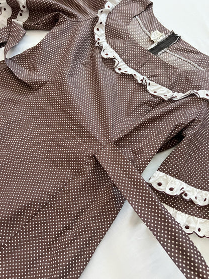 70s brown & white polka dot dress, Size L