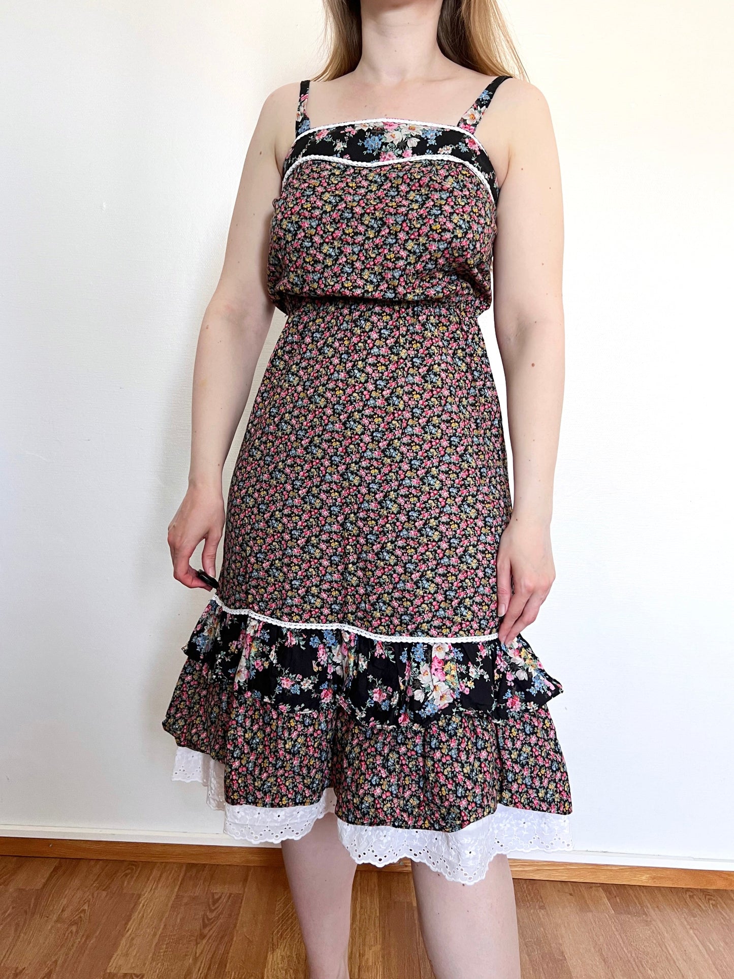 70s cotton floral sundress, Size XS-S